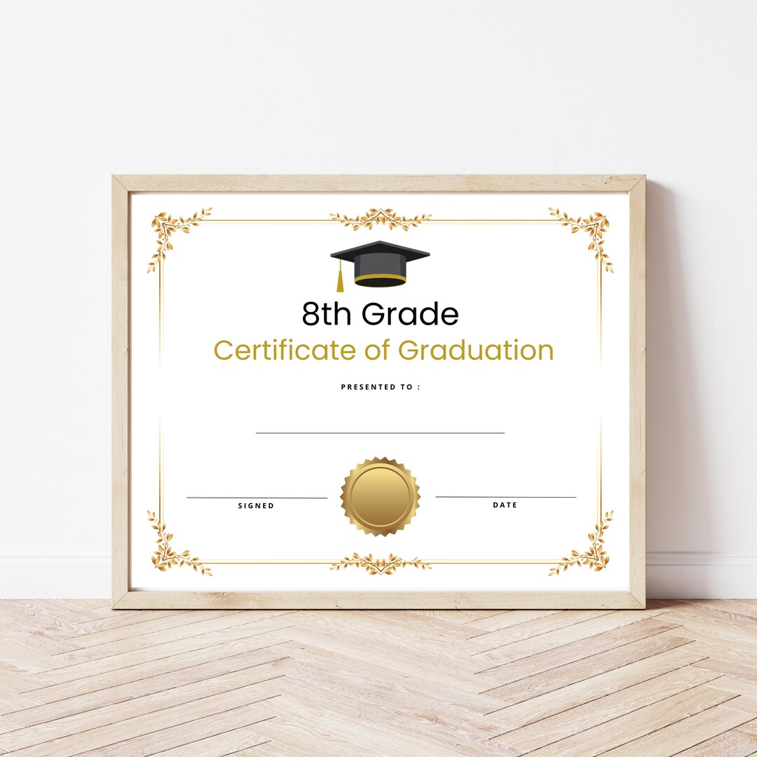 Eighth 8th Grade Graduation Diploma Certificate of Promotion Instant ...