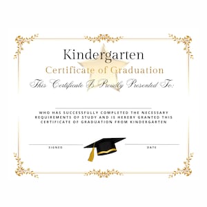 Kindergarten Graduierung Diplom Zertifikat Förderung Sofortiger Download druckbare Budget professionelle einfache Gold Swirl Design