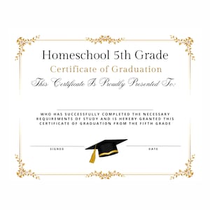 Homeschool 5th Fünfte Klasse Abschluss-Diplom-Zertifikat School Promotion CO-OP Instant Download Easy Printable Budget Professional