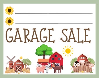 Garage Sale Sign / Super Fun and Unique / Attention Getter / Stand Out From Others /  Instant Download / Farm Barn Theme / Cows / Yard Sale