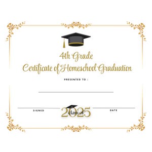 Homeschool Vierte 4. Klasse Zertifikat zur Förderung des Abschlusses Einfach Sofort bedruckbar Erschwinglich Elegant Professionelle Schule Ehrenpreis