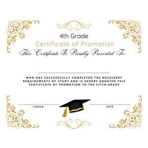 Diploma de graduación de 4.º grado, certificado de finalización, impresión instantánea, fácil, asequible, profesional, premio escolar, recuerdo dorado