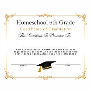Vorgefertigte Homeschool 6.6.Grad-Abschluss-Diplom-Zertifikat beworben Sofort-Download druckbare Budget professionell minimalistisch ordentlich