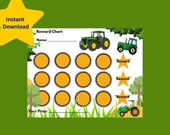 Green Tractor Printable Reward Sticker Chart / Toddler Kids Student / Instant Download w/ Bonus / Potty Training / Behavior Incentive / Fun