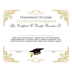 Homeschool 7 Siebte Klasse Abschlussdiplom Zertifikat Schule Promotion Preis Gold Sofort Einfach druckbares Swirl Design ~ erschwinglich