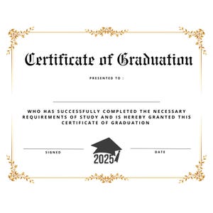 High School Senior Diploma Abschlusszertifikat Alle Klassenstufen 2025 Sofortiger Download Druckbare Gold alte englische Schrift Professionelle