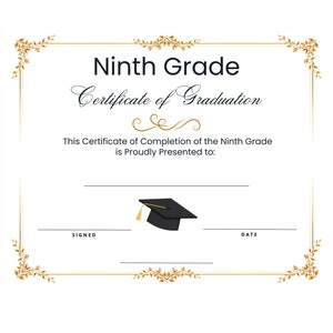 9. neunte Klasse Abschlussdiplom Abschlusszertifikat druckbare erschwingliche elegante professionelle Ende des Schuljahr Grad Script