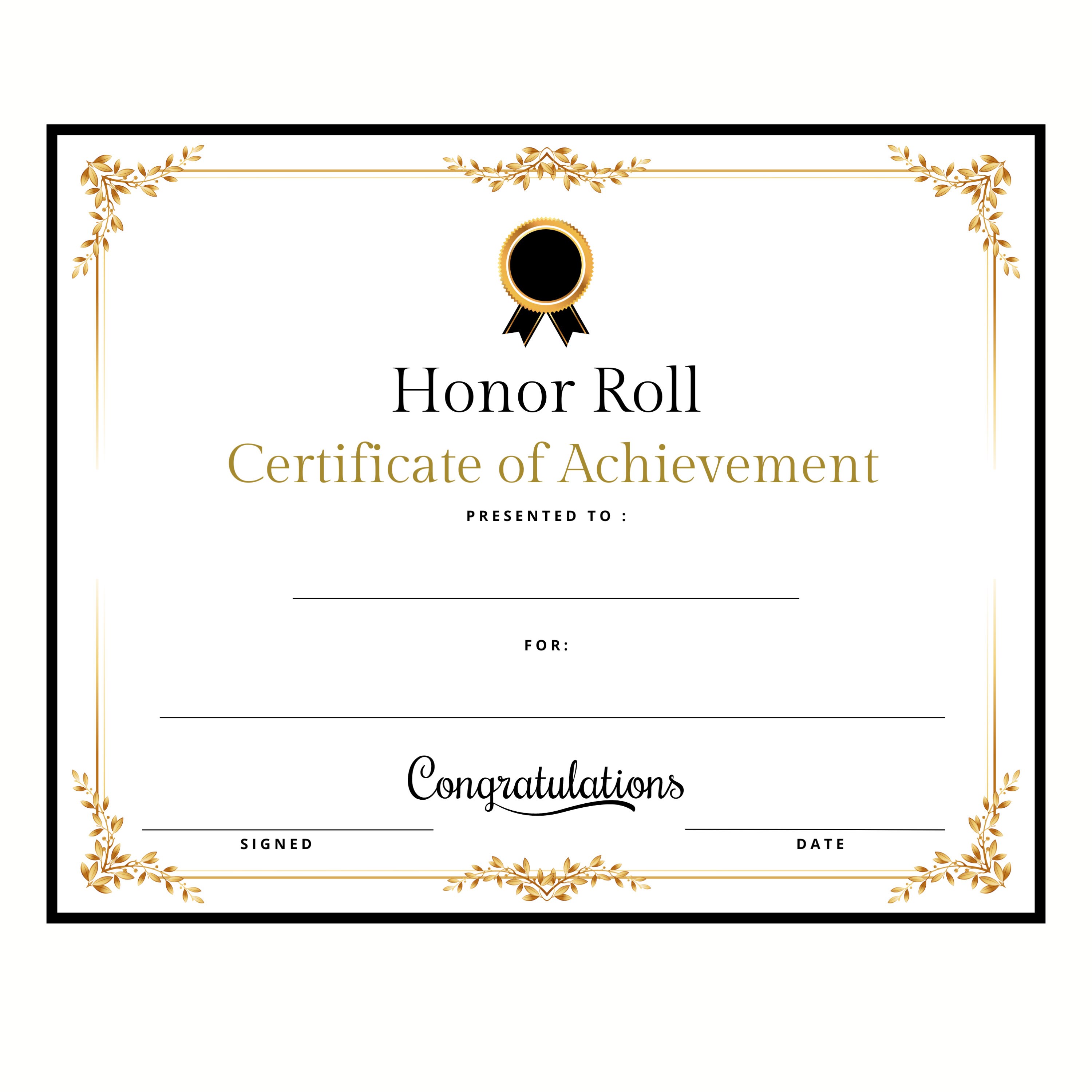 Honors Day Honor Roll Certificate Instant Download Printable Print and