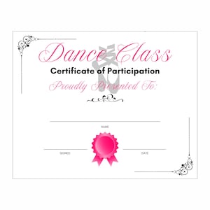 Ballett-Klasse Ballerina Abschlusszertifikat Abschlussdiplom Printable Sofortiger Download Schüler Schule Auszeichnungen Kinder Erwachsene Tanzen Rosa