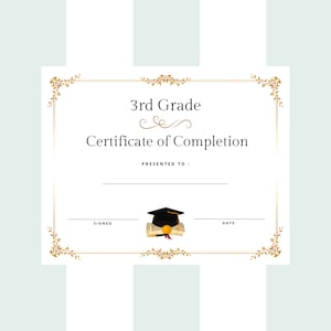 Dritte Klasse Abschlussdiplom Zertifikat Sofortiger Download Druckbare Print and Go ~ Erschwingliche elegante professionelle Ende des Schuljahres