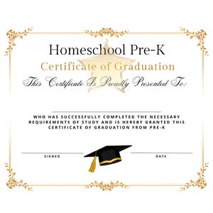 Homeschool Pre-K Abschlussdiplom Zertifikat Werbung Sofortiger Download Druckbares Budget Professionelles einfaches Gold Swirl & Star Design