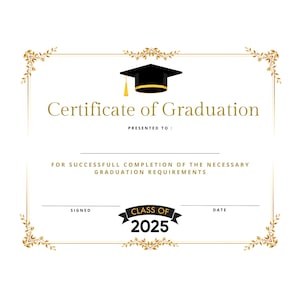 High School Senior Diploma Zertifikat der Abschlussklasse von 2025 Instant Download Printable