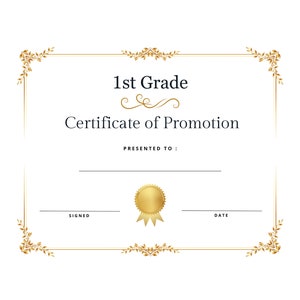 Erste Klasse Abschluss Graduierung Zertifikat Instant Download zum ausdrucken ~ einfach Gold Swirl Ende des Schuljahres einfach Print