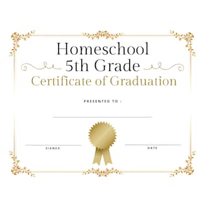 Homeschool 5th Fünfte Klasse Abschluss-Diplom-Zertifikat Schule Promotion Gold Instant Download Einfach druckbare Budget Swirl Design Award