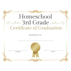 Dritte 3.Klasse Homeschool Abschlussdiplom Zertifikat Sofortiger Download Druckbare Print and Go ~ Erschwingliche professionelle Schulabschluss