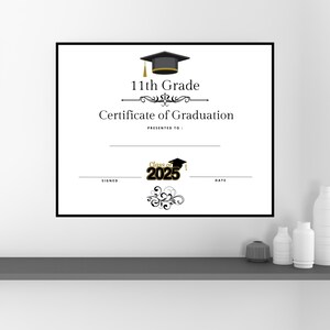Elfte 11. Klasse Abschlussdiplom Abschlussfeier Promotion Printable Erschwingliche Elegante Klasse von 2025 Ende des Schuljahres