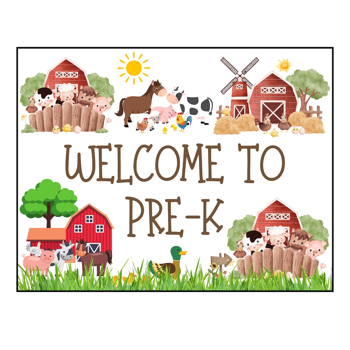 Paper Sign Farm Welcome Pre-k Classroom Sign Instant Download Hello Class Farm Theme ...