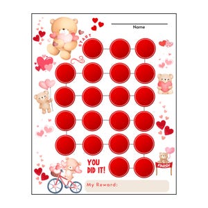 Sticker Belohnungstabelle / Herzen Für den täglichen Spaß oder Valentinstag / Klassenzimmer Teddybären Sofortiger Ausdruck Töpfchen-Training Incentive / Eltern