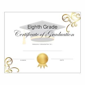 Achtklässler Abschlussdiplom Zertifikat Gold Swirl Elegant Printable Erschwingliche Professionelle Ende des Schuljahres 8.Lehrer Formen
