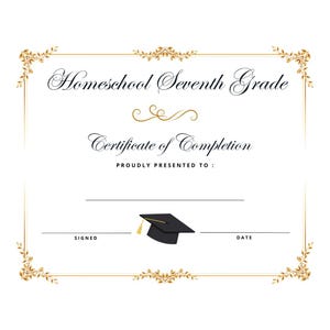 Siebte Homeschool 7.Klasse Abschluss-Diplom-Zertifikat Schule-Bedarfs-Auszeichnung Gold Instant Easy Printable Swirl Design Hübsche & Einzigartige