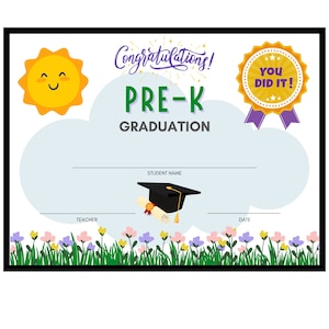 Fröhlich glücklich Pre-K Graduation Diploma Zertifikat Instant Download Printable