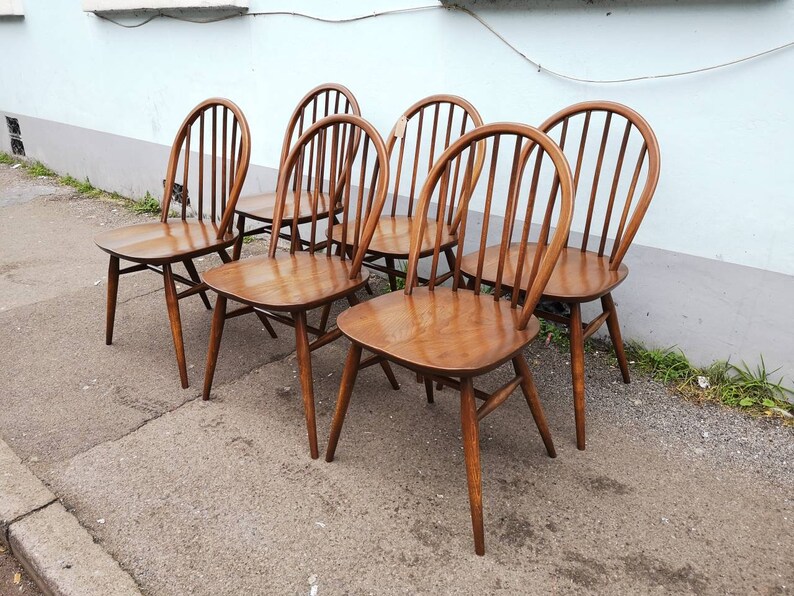 Sold Set Of Six 1960s Ercol Dining Chairs In Elm And Beech Vintage Retro Mid Century