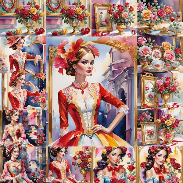 14 Wunderschöne Lovely Rosen Cliparts in watercolor Technik, PNG, höhe Qualität in 300 DPI!
