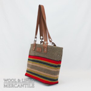 Travel Bag with Leather Handle Made From Pendleton Wool,Yakima Camp Blanket, Weekender, Crossbody Bag image 2