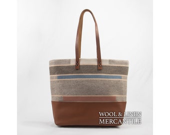 Bag made with Pendleton Wool, Santa Clara Blanket, Over the Shoulder Bag, Camel Leather Bottom