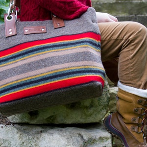 Travel Bag with Leather Handle Made From Pendleton Wool,Yakima Camp Blanket, Weekender, Crossbody Bag image 1