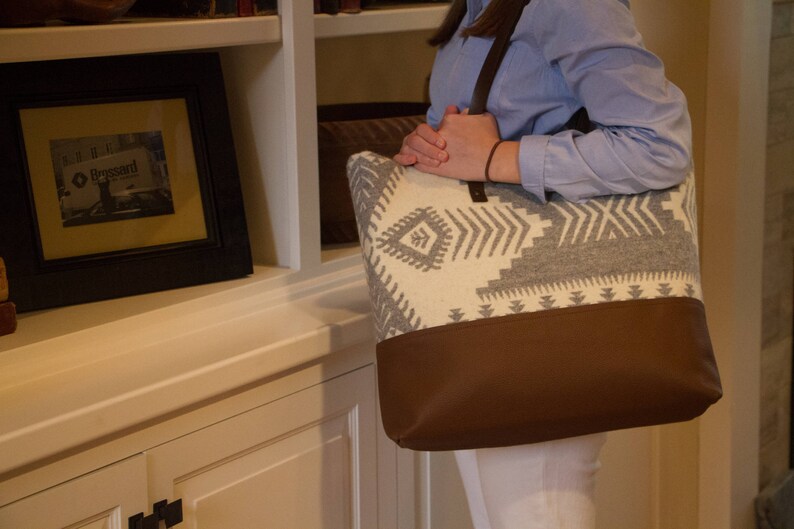 Wool Bag Wool Tote Bag Made With Pendleton Wool Leather Etsy