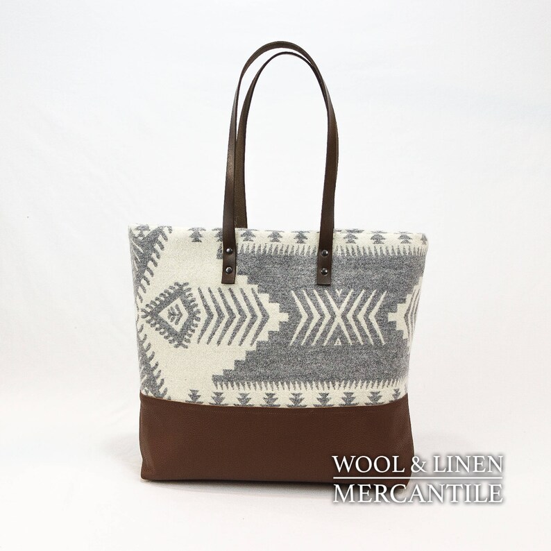Wool Bag Wool Tote Bag Made With Pendleton Wool Leather Etsy