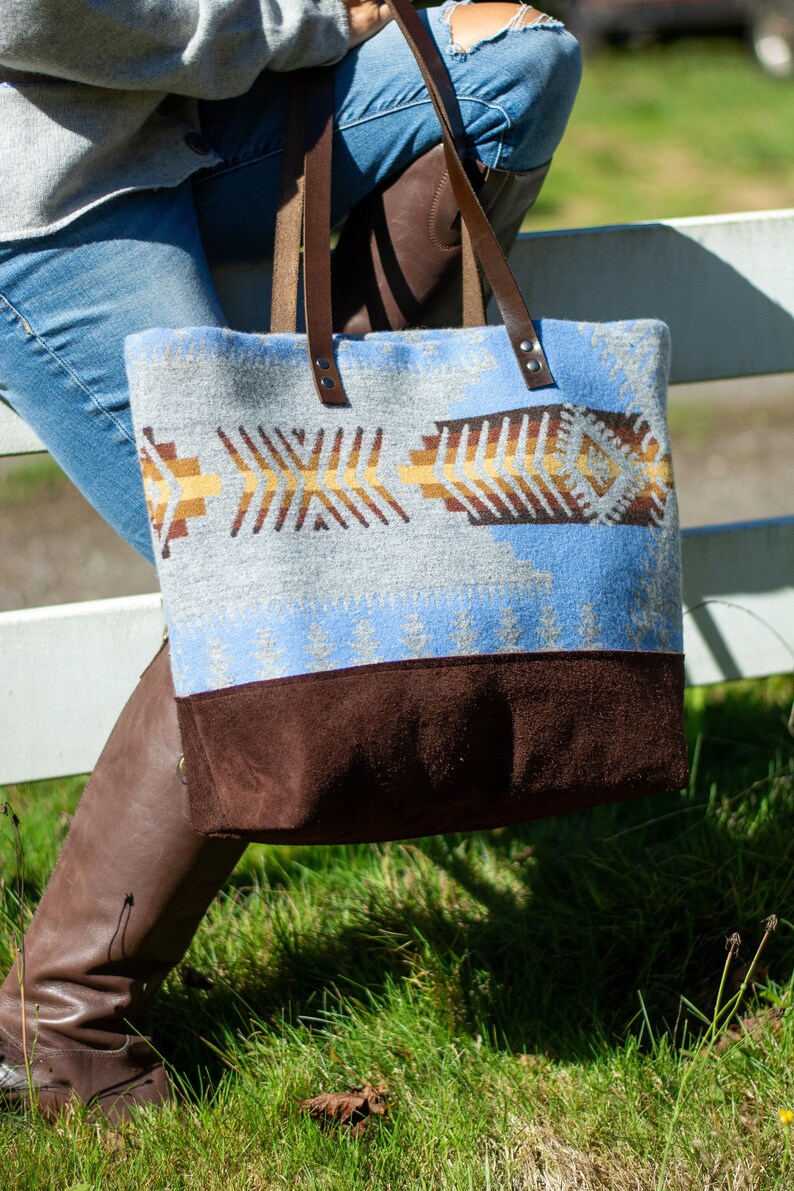 Tote made with Pendleton Wool Silverbark Blanket Suede Etsy