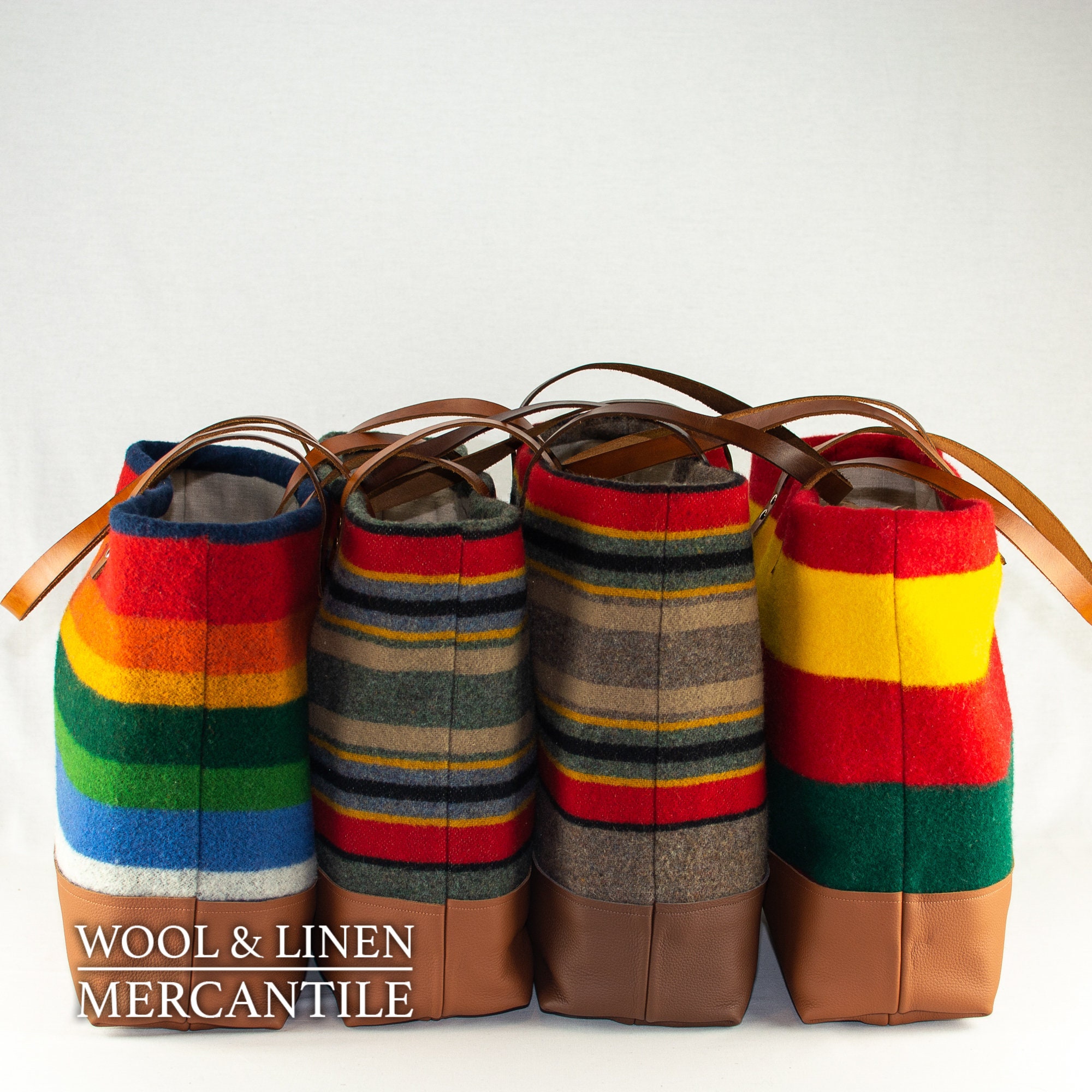 Tote made with Pendleton Wool, Pendeltons Camp Blanket in Heather Green