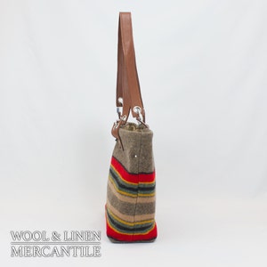 Travel Bag with Leather Handle Made From Pendleton Wool,Yakima Camp Blanket, Weekender, Crossbody Bag image 5