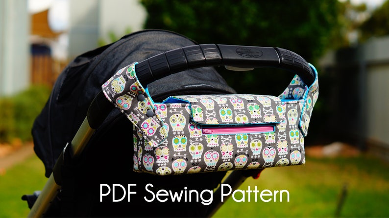 Pram Caddy, Pram Organiser, PDF Sewing pattern, Stroller Caddy, Stroller Organiser, Stroller Bag, Wheelchair Bag, Shopping Trolley Organiser image 1