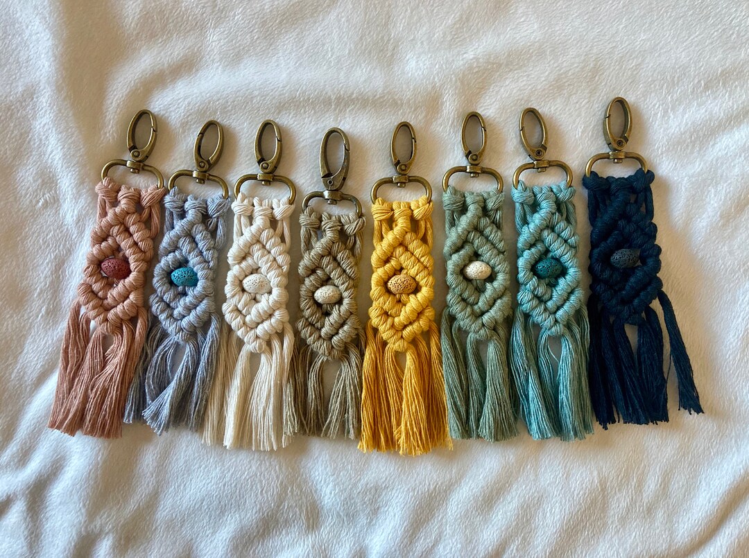 Small Diffusers Keychain Macrame Lava Stone Diffuser Keychain - Etsy