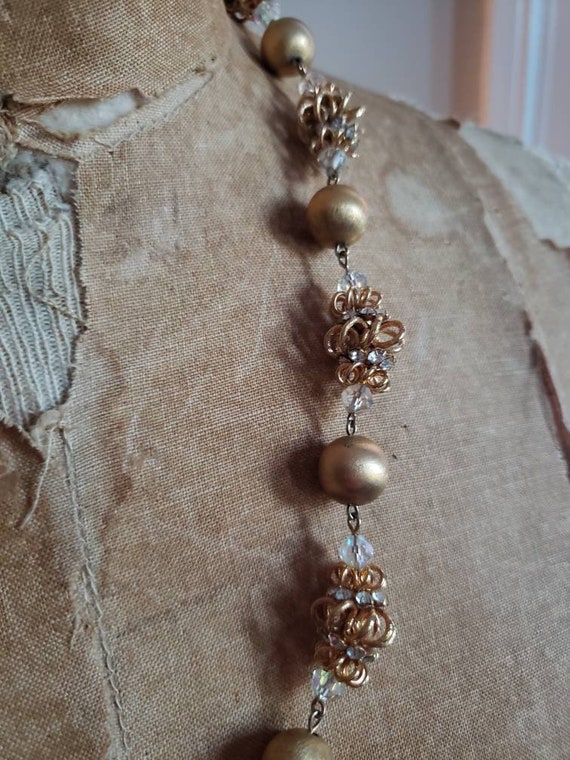Gold and Crystal Bead and Chain Single Strand Sig… - image 6