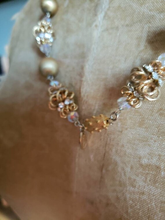Gold and Crystal Bead and Chain Single Strand Sig… - image 4
