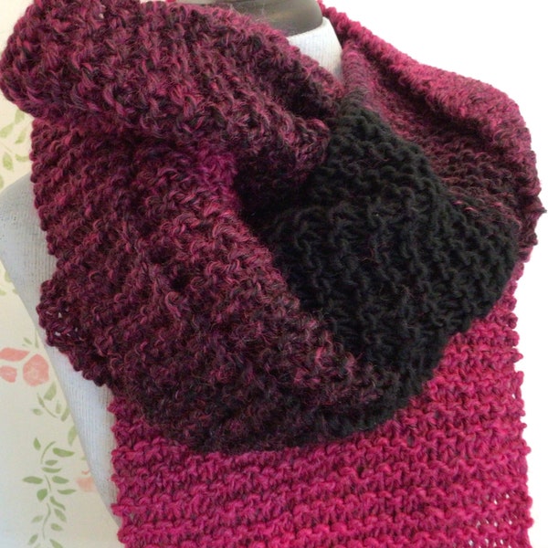 Merlot and Black Hand Knit Scarf