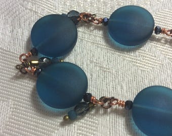Shades of teal glass beads and chain 19.5 inch handmade necklace