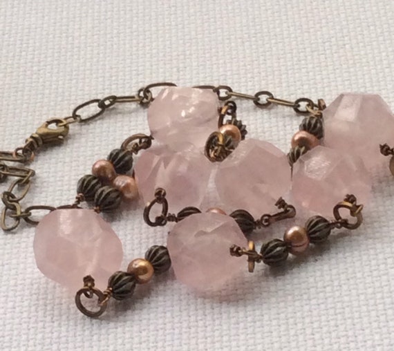 Rose Quartz nugget and Pearl necklace