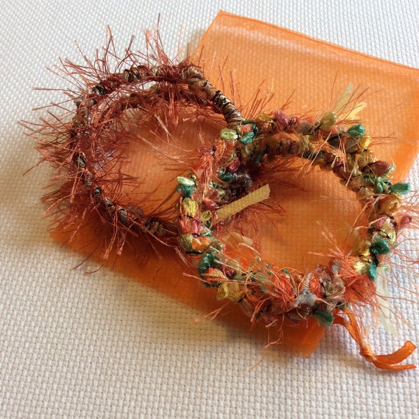 2 Fiber Wrapped Bracelets in Peach, Green and Orange