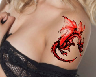 Dragon Temporary Tattoo One Red Dragons Waterproof Tattoos