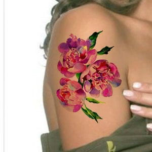 Temporary Tattoo Peony Watercolor Flower Ultra Thin Realistic Large Waterproof Fake Tattoos