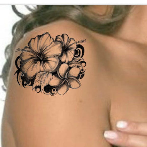 Tatouage temporaire Plumeria Hibiscus Flower Ultra Thin Realistic Waterproof Fake Tattoos