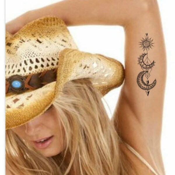 Temporary Tattoo Arrow Moon Sun Fake Tattoos Durable Waterproof Realistic