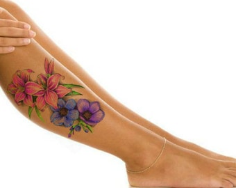 Temporary Tattoo Hand Drawn Flower Ultra Thin Realistic Large Waterproof Fake Tattoos