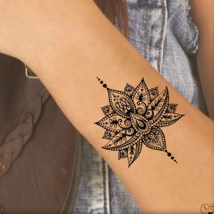 Temporary Tattoo Mandala Lotus Fake Tattoos Realistic Thin Durable Waterproof