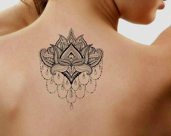 Temporary Tattoo Mandala Lotus Fake Tattoos Durable Waterproof Realistic